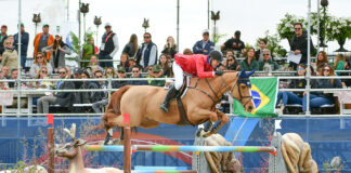 McLain Ward and Contagious show jumping at the 2023 Pan American Games